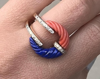 GEORG HORNEMANN 750 Yellow Gold Ring w Lapis Lazuli and Coral Germany
