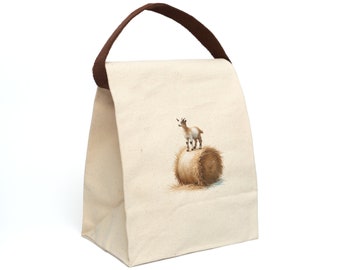 Goat on a Hay Bale Canvas Lunch Bag With Strap