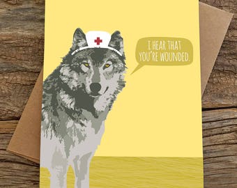 funny get well soon card / wolf