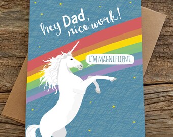 Carte de fête des pères amusante / carte d'anniversaire pour papa / magnifique licorne