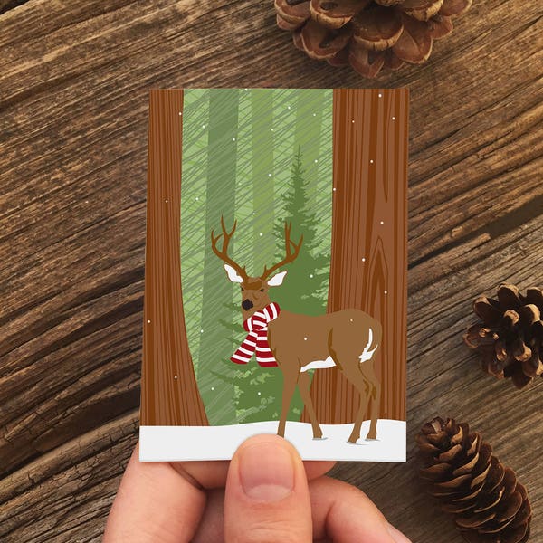 holiday gift enclosure cards / mini cards / deer scarf