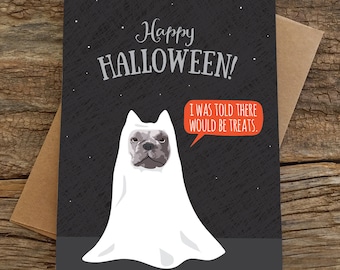 funny halloween card / french bulldog ghost