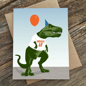 cartão de aniversário engraçado / AF antigo / dinossauro