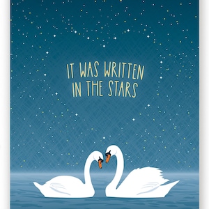 cartão de casamento fofo / escrito nas estrelas / cisnes