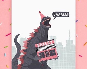 funny birthday card / godzilla's bakery