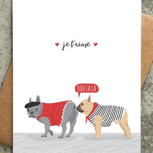 carte rigolote pour la Saint-Valentin / je t'aime / bouledogues français
