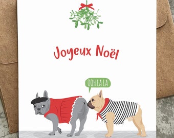 funny christmas cards / joyeux noël french bulldogs / boxed set of 8