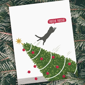 Lustige Weihnachtskarten / Parkour Katze / 8er Set