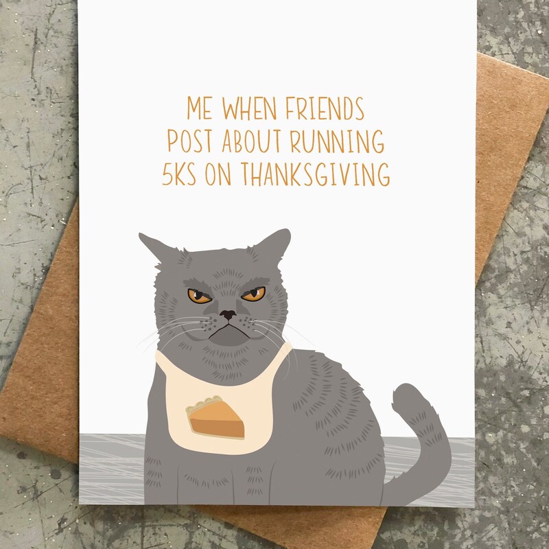 Funny Thanksgiving Cat Card Etsy