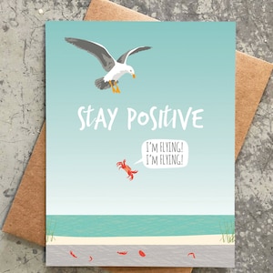 stay positive card / funny thinking of you card / flying crab