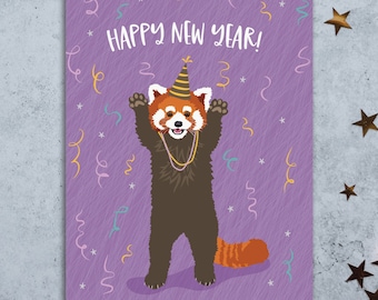 happy new year card set / red panda / boxed set of 8