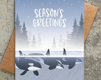 holiday card set / orcas / killer whales / boxed set of 8