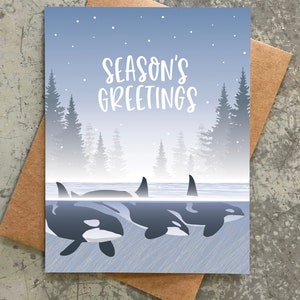 holiday card set / orcas / killer whales / boxed set of 8