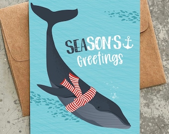 christmas cards / whale season's greeting / boxed set of 8