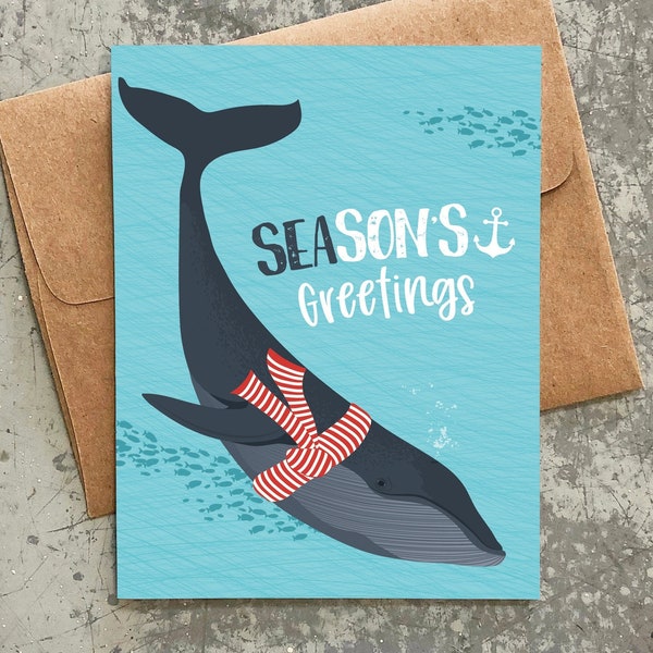 christmas cards / whale season's greeting / boxed set of 8