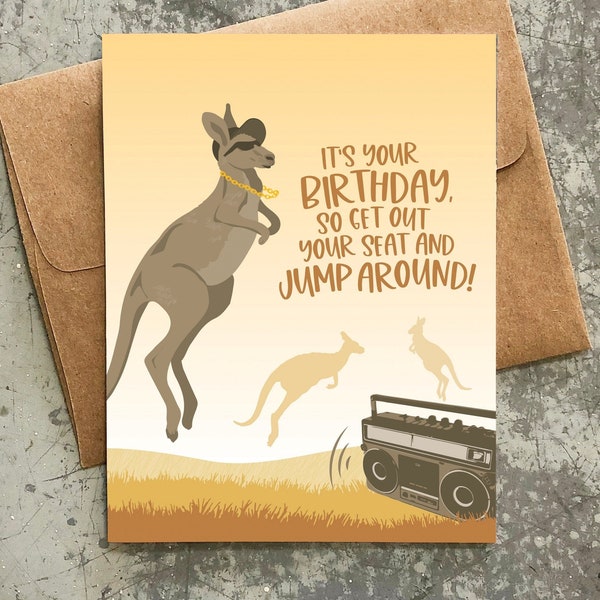 funny birthday card / jump around / kangaroo