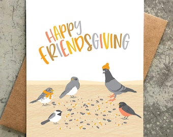 happy friendsgiving card / thanksgiving card / birds