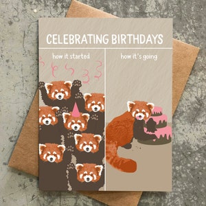cartão de aniversário engraçado | como vai | panda vermelho