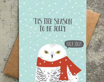 funny holiday cards / angry owl / be jolly / boxed set of 8