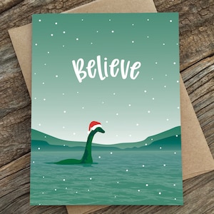 funny holiday card set / believe / nessie / boxed set of 8