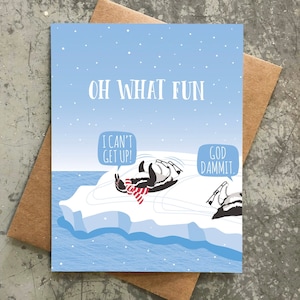 funny holiday cards / oh what fun penguins / boxed set of 8