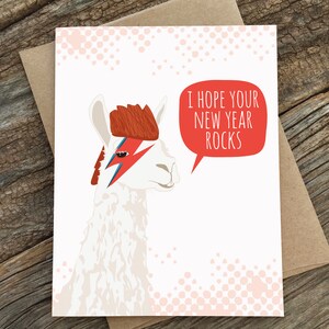 cartes drôles du nouvel an / bowie / ziggy stardust / lama / coffret de 8