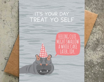 funny birthday card | hippo swallow cake
