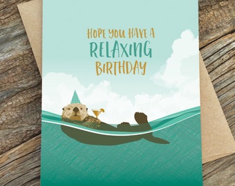 Adorable carte d'anniversaire / loutre de mer / anniversaire relaxant