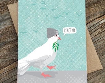 funny holiday card set / peace yo / dove / boxed set of 8