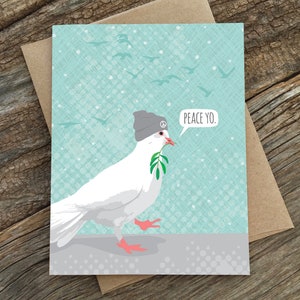 funny holiday card set / peace yo / dove / boxed set of 8 image 1