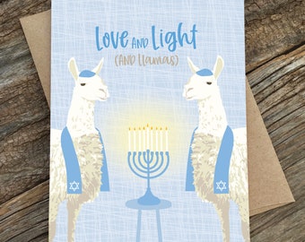 funny hanukkah card set / llamas / boxed set of 8