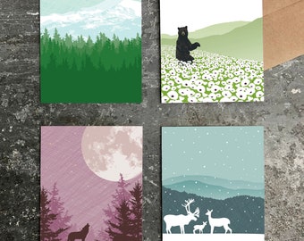 assorted box of 8 cards / stationery set / mountains