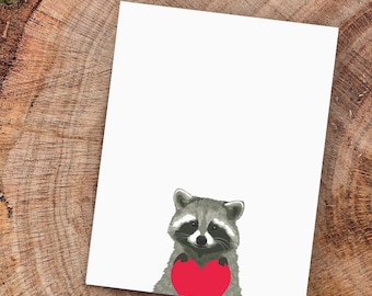 raccoon heart valentine card \ love note