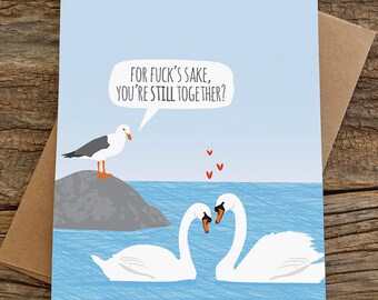carte d'anniversaire rigolote / cygnes / mature
