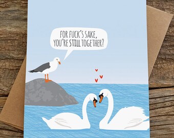 funny anniversary card / swans / mature