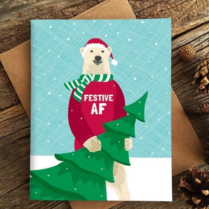 funny holiday cards / festive AF / polar bear / boxed set of 8