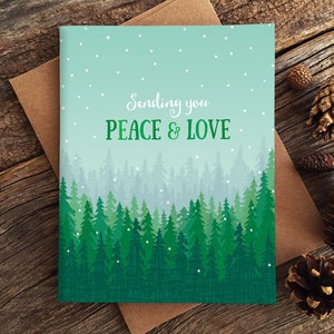 holiday cards / peace and love forest /  boxed set of 8