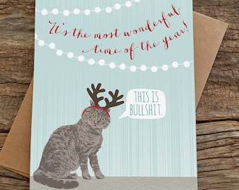 funny christmas cards / funny cat card / cat antlers / boxed set of 8