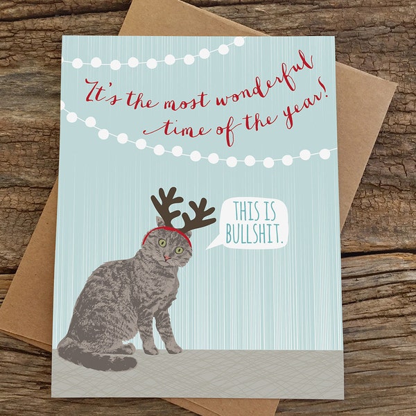 funny christmas cards / funny cat card / cat antlers / boxed set of 8