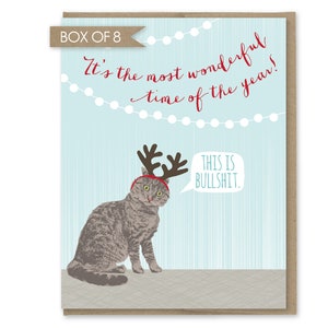 funny christmas cards / funny cat card / cat antlers / boxed set of 8 image 2