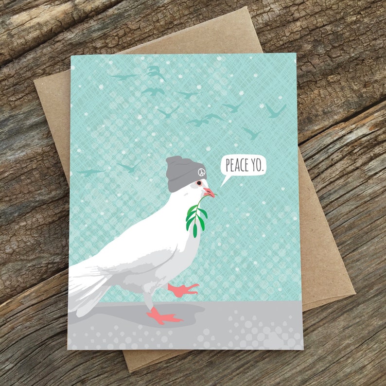 funny holiday card set / peace yo / dove / boxed set of 8 image 1