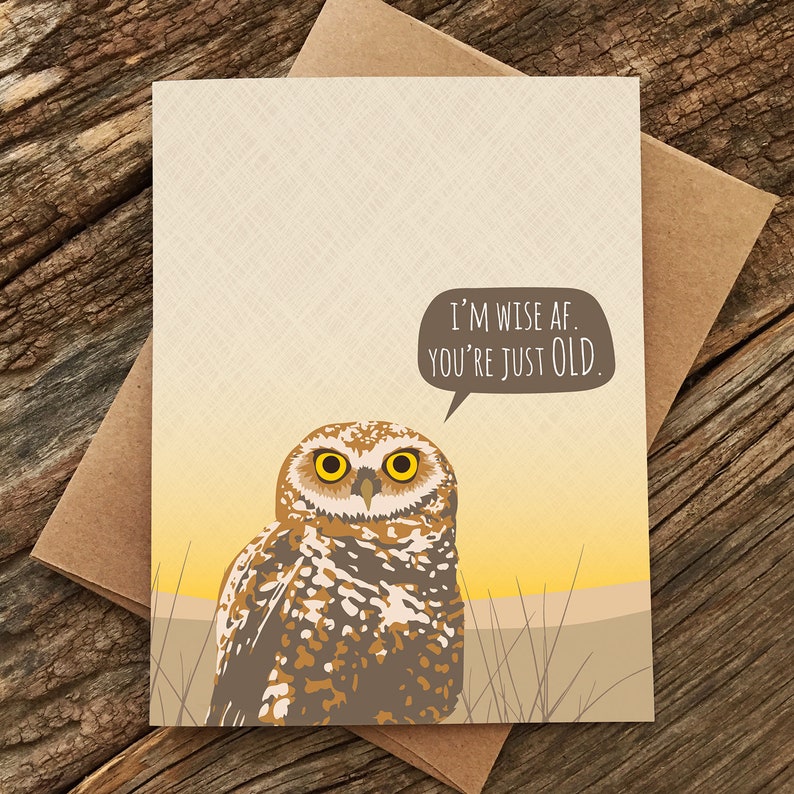 Owl Birthday Card / Funny Cards / Wise AF Etsy