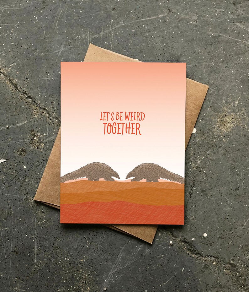 funny love card / friendship card / weird together pangolins image 1