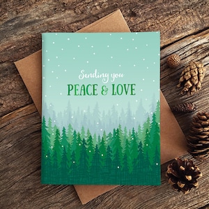 holiday cards / peace and love forest /  boxed set of 8