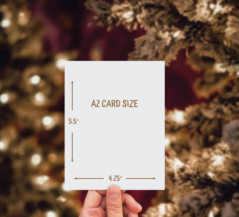 May include: A white card with the text "A2 CARD SIZE" and measurements of 5.5 inches by 4.25 inches.