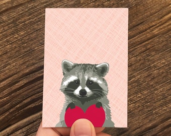 mini love card / gift enclosure card / raccoon heart