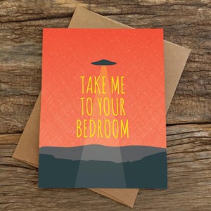 carte d'amour drôle / carte d'anniversaire / chambre à coucher / OVNI
