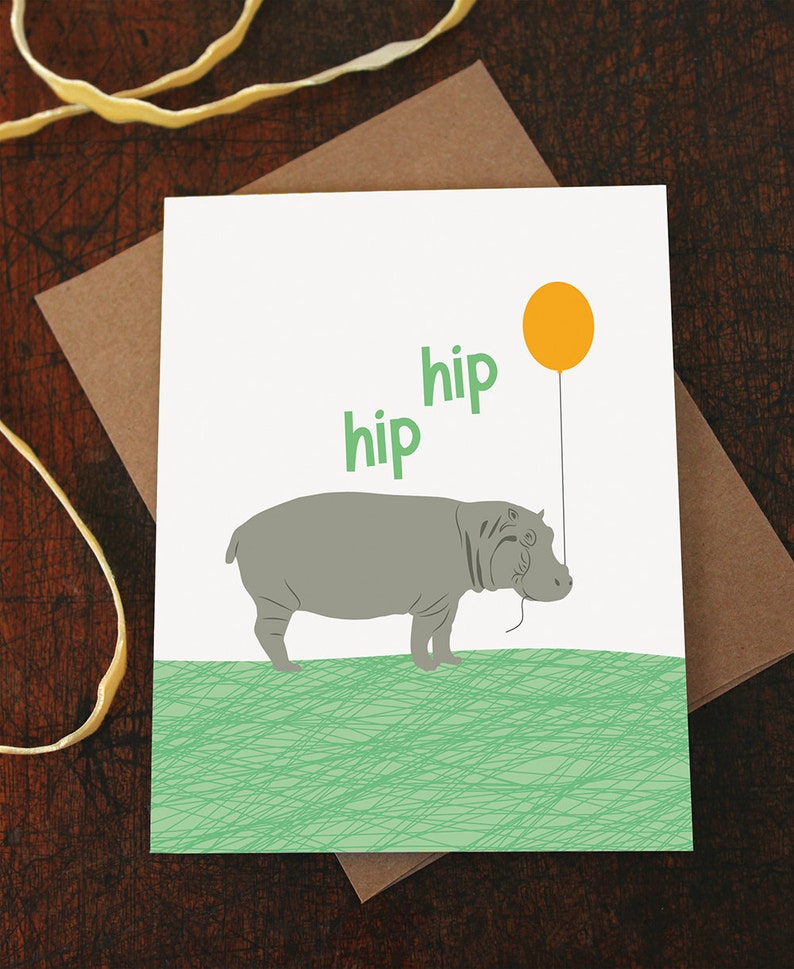 Congrats card / hip hip hooray / hippo | Etsy