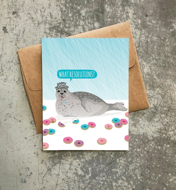funny new year cards / resolutions seal / boxed set of 8