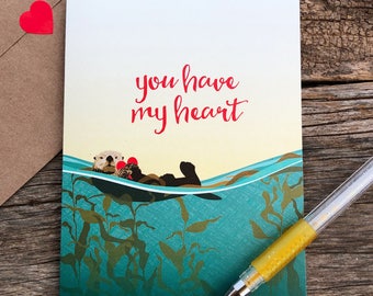 sea otter Valentine card or anniversary card